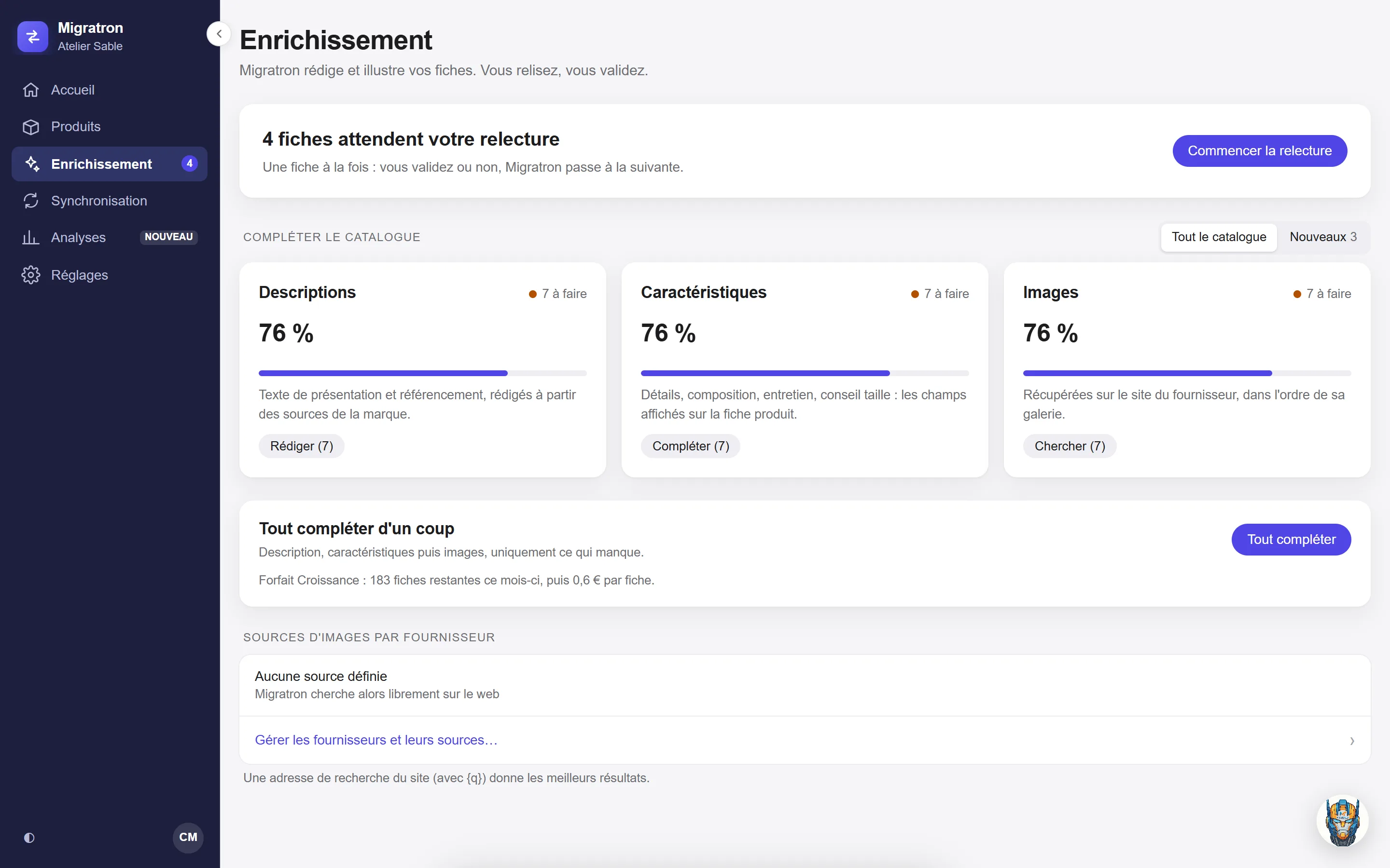 Migratron : rédaction des fiches produits